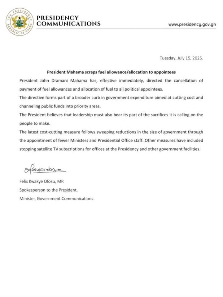 Mahama scraps fuel allowances