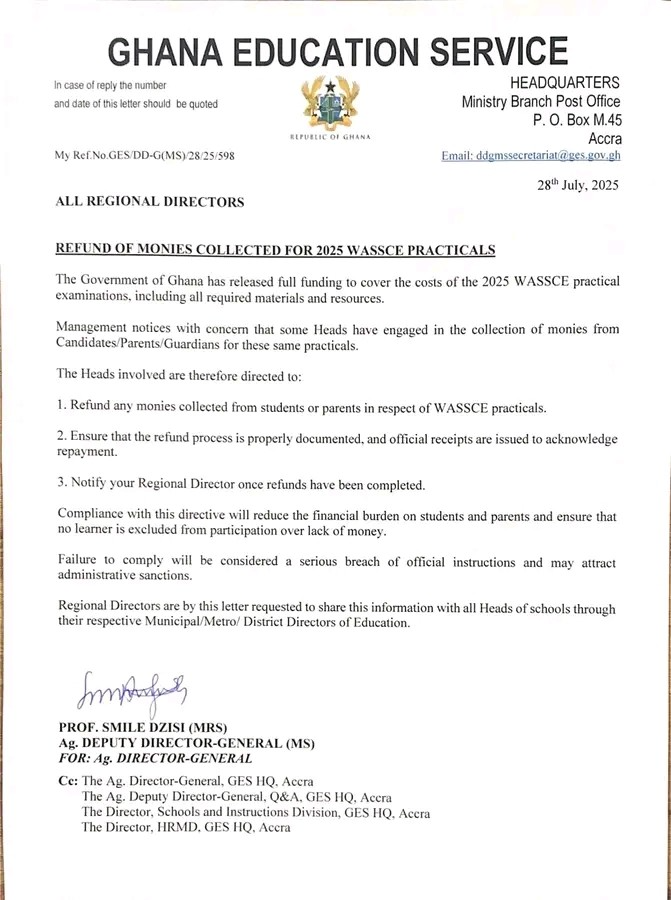 2025 WASSCE practical fees
